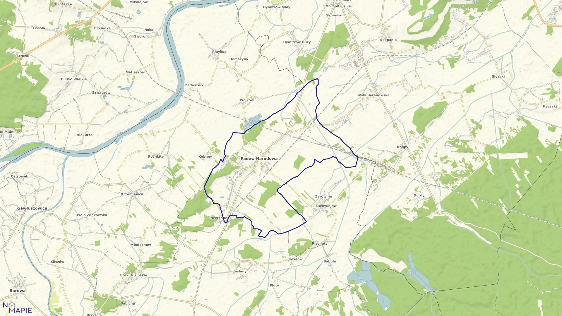 Mapa obrębu Padew Narodowa w gminie Padew Narodowa